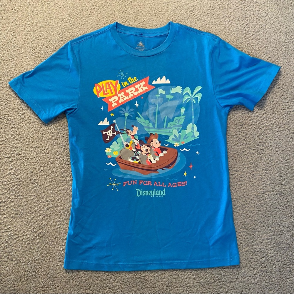 Walt Disney World Blue Play in the Park Mickey Mouse Minnie Goofy T-Shirt Small